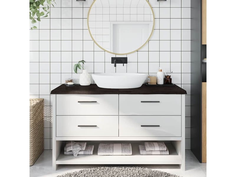 Comptoir de salle de bain, plan de travail marron foncé bois massif traité cf65875 - Conforama B