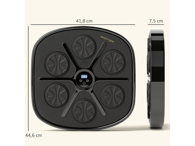 Machine de boxe musicale noire bluetooth avec led, 9 vitesses et 9 modes, fixation murale pour l'entraînement à domicile  - Conforama C