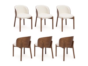 Lot de 6 chaises de salle à manger en bois massif effet noyer, assise en lin, dossier enveloppant plaqué frêne, rembourrées, charge 150 kg