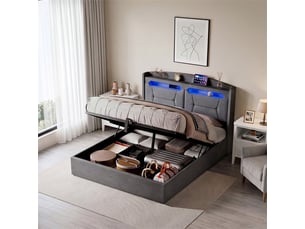 Lit coffre 140x190 cm <strong></strong> <strong></strong> coloris gris