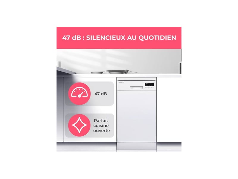  Lave vaisselle pose libre 45 cm 10 couverts moteur induction 47 db blanc OCEALV1047W - Conforama C