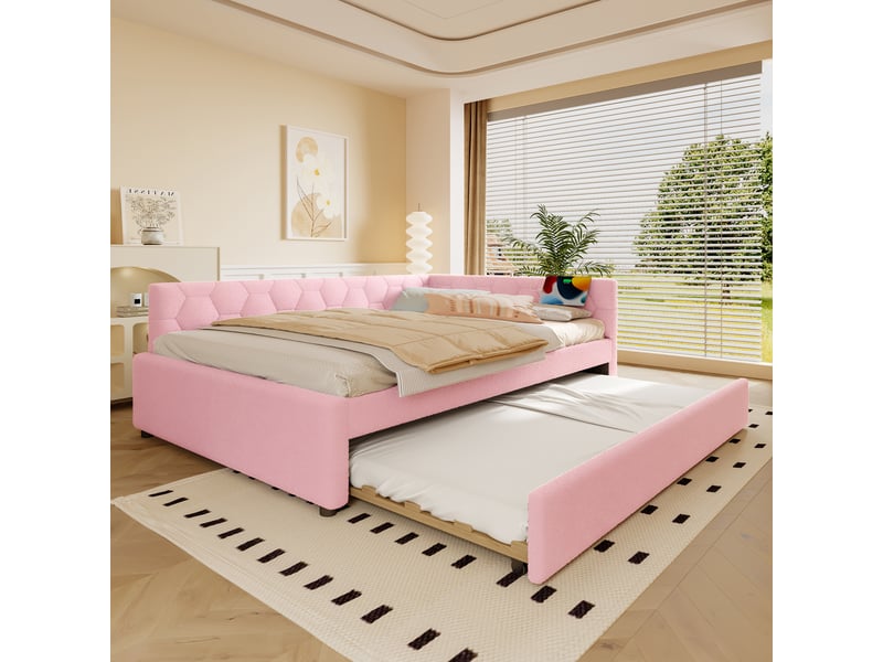 Lit en velours rose 140x200 cm - Conforama D