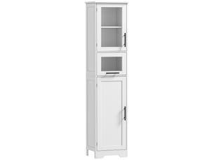 Meuble colonne salle de bain, meuble de rangement avec tiroir, 2 portes et étagère réglable, blanc, 40 x 31 x 170 cm