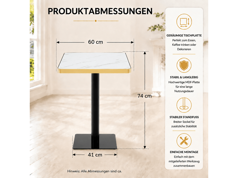  Table de salle à manger,60x60x74 cm,avec piètement métal,mdf,blanc marbré  - Conforama C