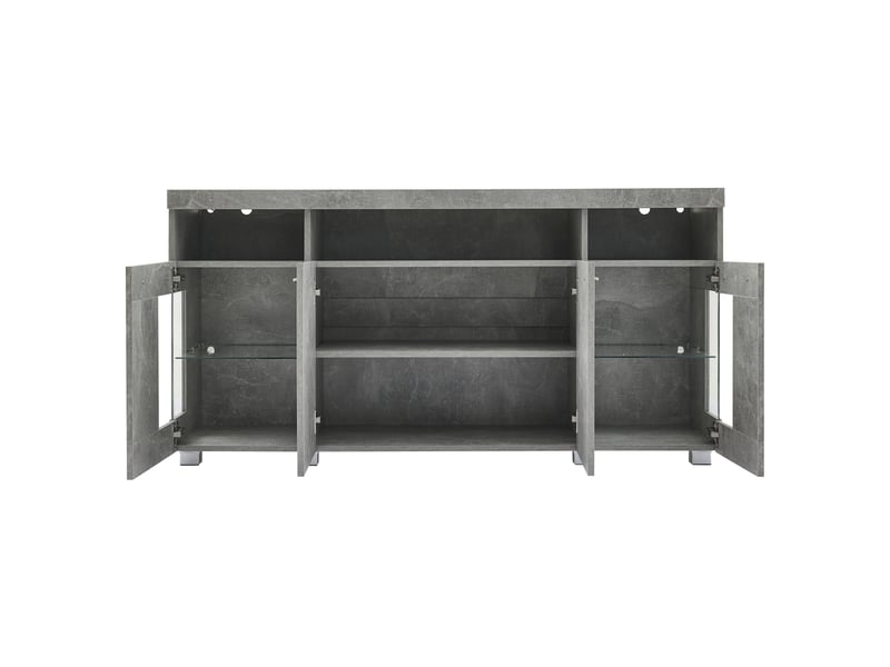  Buffet salon gris ciment 140cm meuble de rangement avec led portes en verre trempé  - Conforama W
