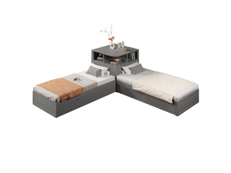  Lit plateforme, lit enfant 90x200 cm, lit gigogne, gris, led  - Conforama R