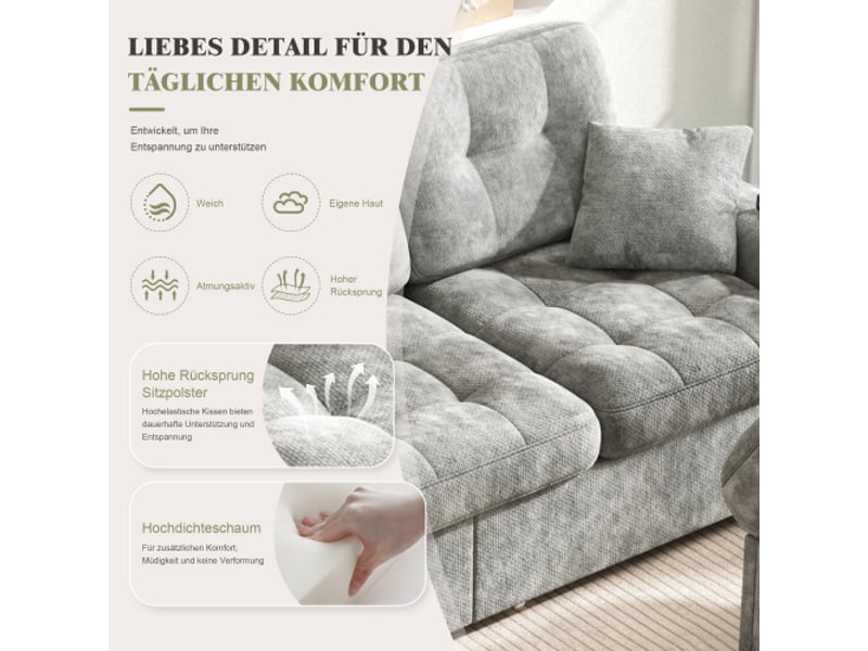  Canapé d’angle 3 places avec led pouf de rangement et ports usb et 2 tiroirs en chenille gris foncé 194,5x133x83 cm BUYDEEMEUS - Conforama D