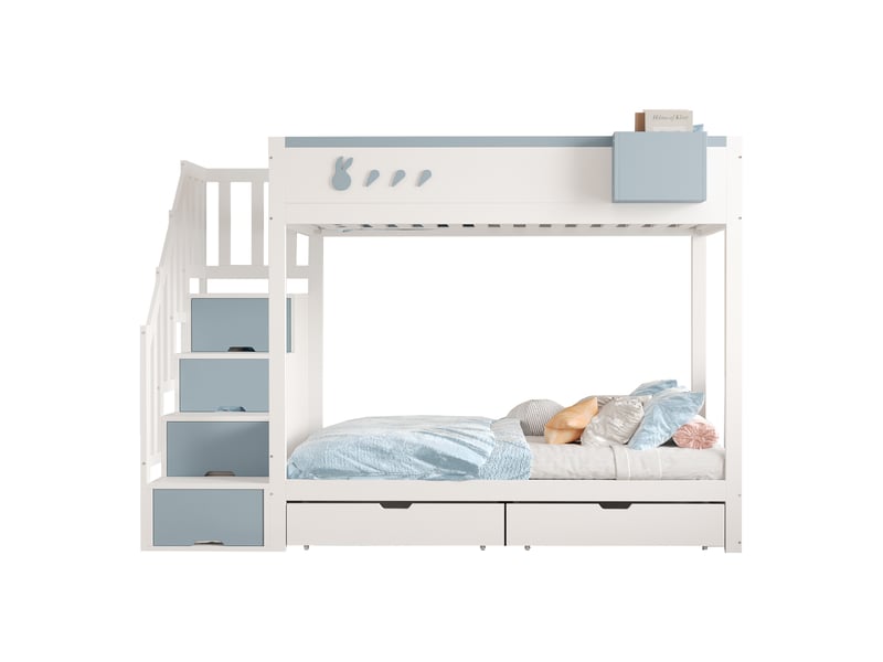  Lit superposé 90x200cm coloris bleu bois massif lit enfant bleu - Conforama A