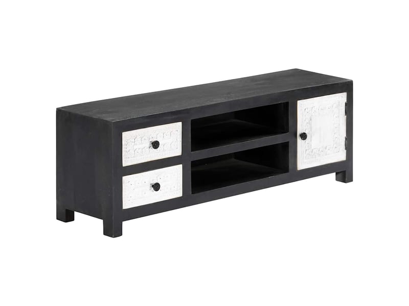  Meuble tv moderne, banc tv sculpté à la main gris et blanc 120x30x40 cm manguier  - Conforama A