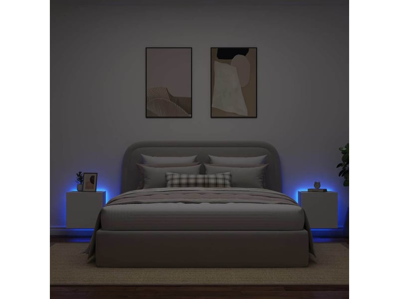 Lot de 2 meuble tv mural avec lumières led blanc 40,5x35x40 cm - Conforama C