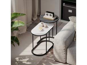 Lot de 2 tables basses gigognes, cadre en métal gris et blanc, tables d'appoint empilable style contemporain