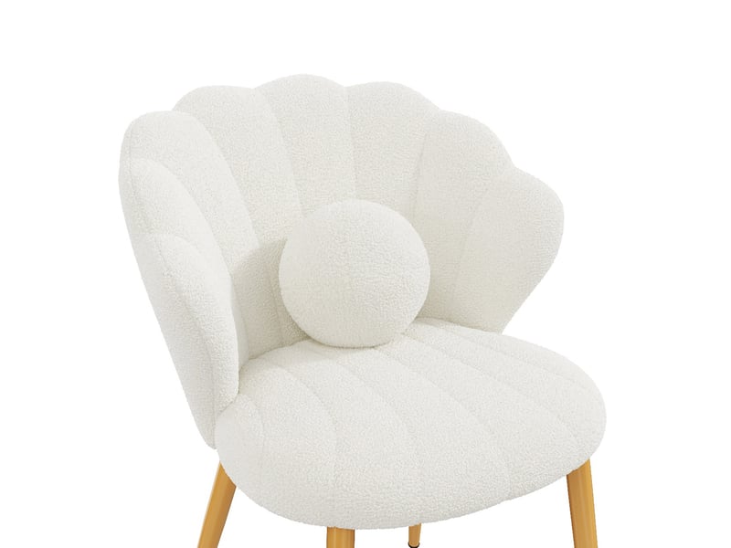 Lot de 6 chaises de salle à manger 60x62,5x83 cm, dossier coquillage, coussins, tissu bouclette, blanc - Conforama D
