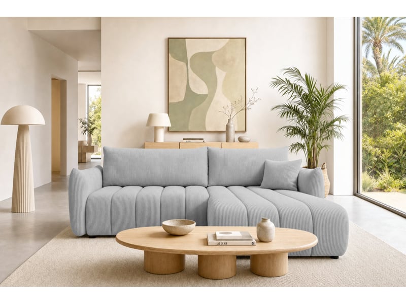 Moorea - canapé d'angle convertible petit velours côtelé 4 places gris clair - Conforama D