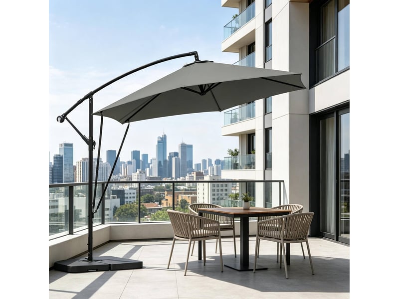 Parasol déporté latéral inclinable 310x310 cm – gris foncé – manivelle, rotation et housse protectrice - Conforama D