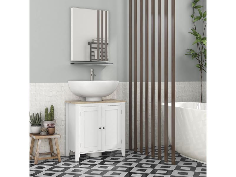  Meuble sous évier, placard bas à 2 portes et étagère réglable, style moderne, 60 x 30 x 60 cm, blanc  - Conforama C