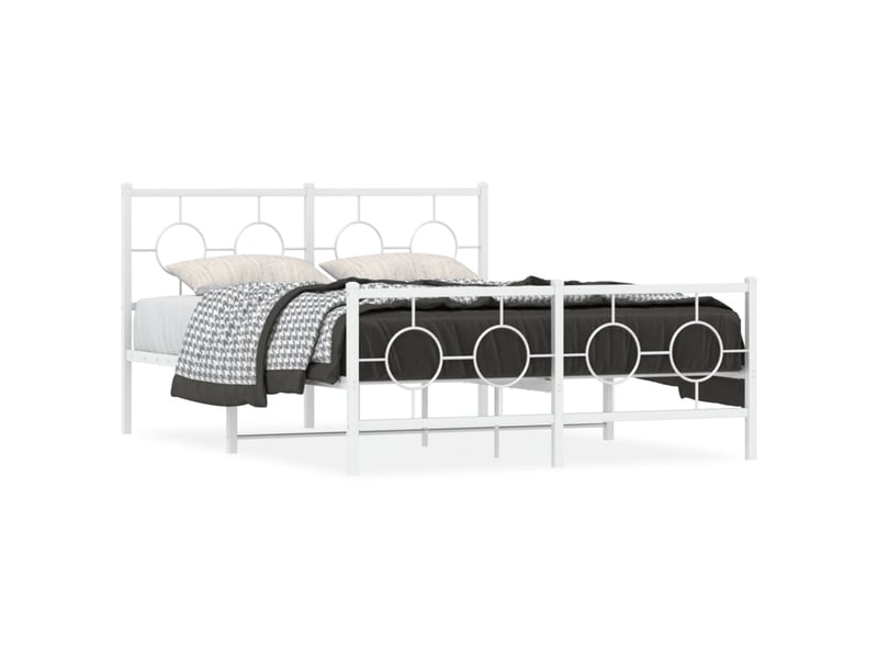  Lit double- lit adulte -  cadre de lit métal sans matelas et pied de lit blanc 140x190 cm  - Conforama A