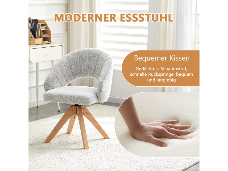  Chaise de salle à manger lot de 2 pivotante 360°  - dossier enveloppant velours structuré gris clair bois  - Conforama E
