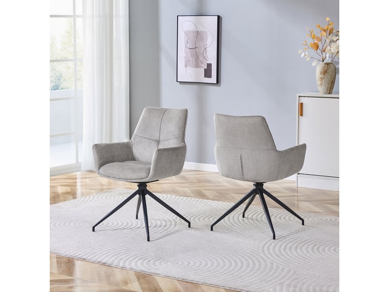  Lot de 2 chaises de salle à manger pivotantes 360° en tissu gris et métal noir  - Conforama C