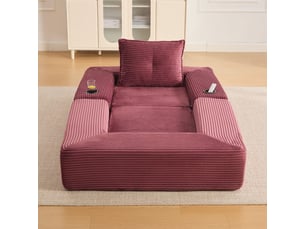 Canapé-lit assise indéformable couchage d'appoint mousse haute densité noyau à ressorts revêtement en velours côtelé poche latérale porte-gobelet accoudoir zippé montage facile