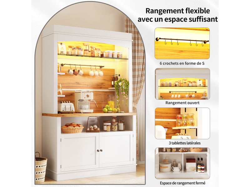  Colonne de cuisine lot de 2 avec led rgb et rangement en mdf 107×34×184 cm blanc  - Conforama C