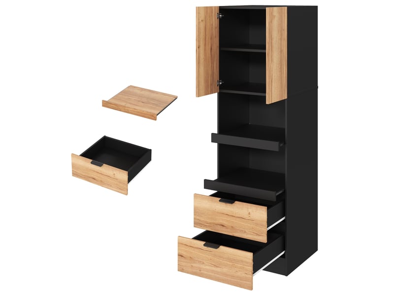 Armoire de cuisine haute 59,5 x 45 x 200 cm – noire – 2 tiroirs, niches coulissantes et anti-basculement - Conforama D
