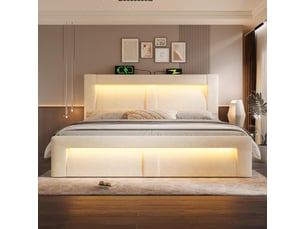 Lit coffre 160x200 cm <strong>ZERBACO</strong> <strong></strong> coloris beige