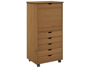 Caisson roulant de bureau 53 x 39 x 103 cm bois de pin massif marron miel