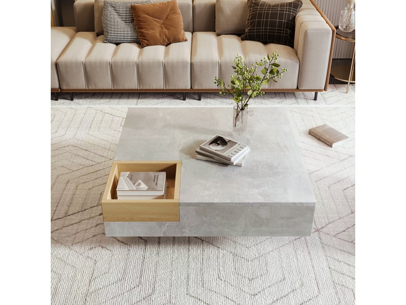  Table basse avec boîte de rangement amovible, structure stable, pour salon, en panneaux de particules, gris, 72 × 72 × 30 cm - uvrion  - Conforama C