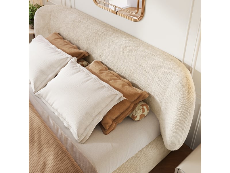  Lit rembourré en chenille beige 180x200 cm avec tête de lit arrondie Fay Lum - Conforama R