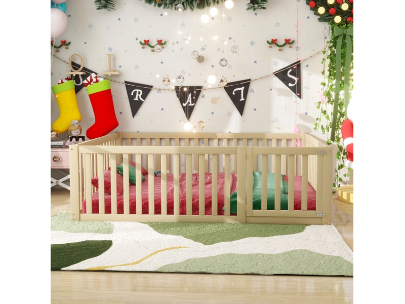  Lit enfant au sol 140x200 avec barrière et portillon evryae  - Conforama D