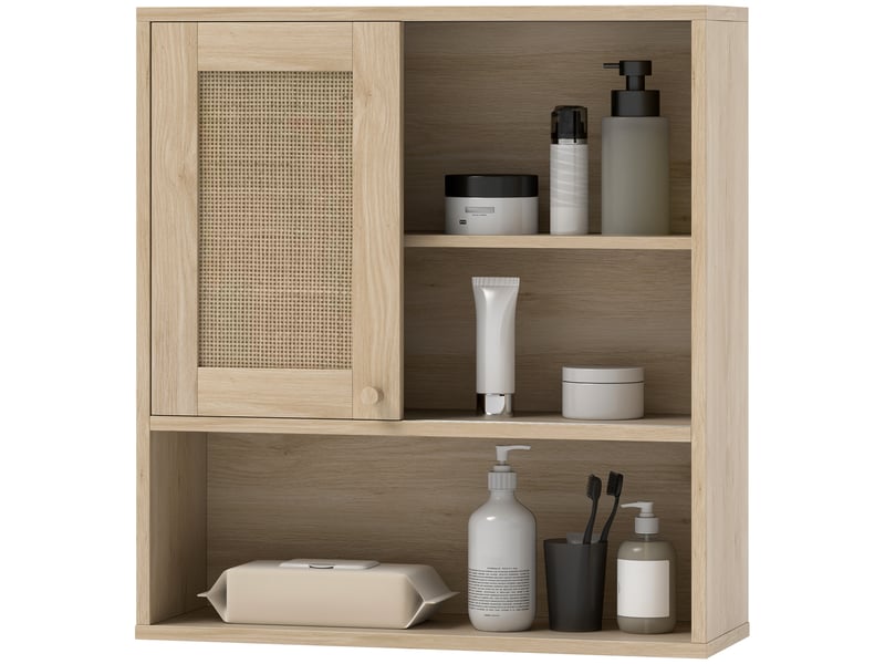  Armoire murale salle de bain, porte coulissante en rotin, bois naturel, 60 x 19,8 x 65 cm  - Conforama B