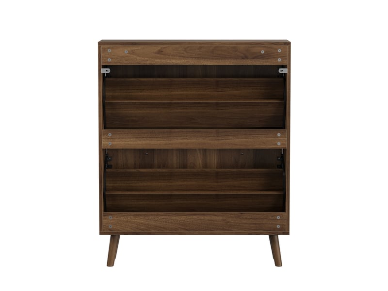  Meuble à chaussures en bois foncé 80 cm, 2 compartiments abattants et niche ouverte pour votre entrée  - Conforama D