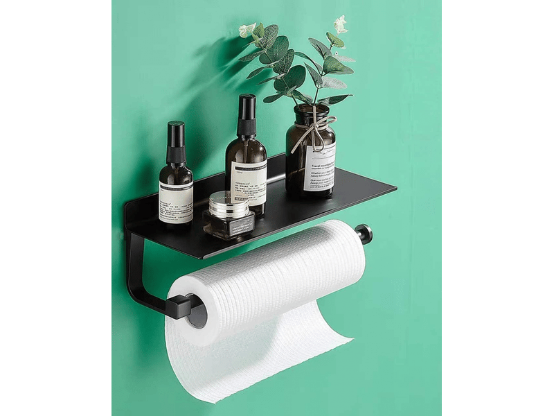  Porte-essuie-tout avec étagère, montage mural, adapté au rangement de la cuisine et de la salle de bain, noir (33 x 8,5 x 8,2 cm)  - Conforama B