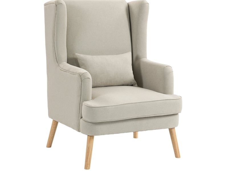 Fauteuil à haut dossier en tissu aspect lin beige avec coussin lombaire  - Conforama A
