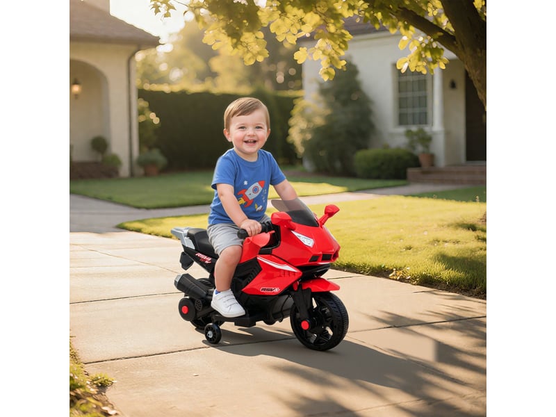  Moto électrique pour enfants, klaxon, phare, fonction musicale, 2,5 kmh, rouge  - Conforama C