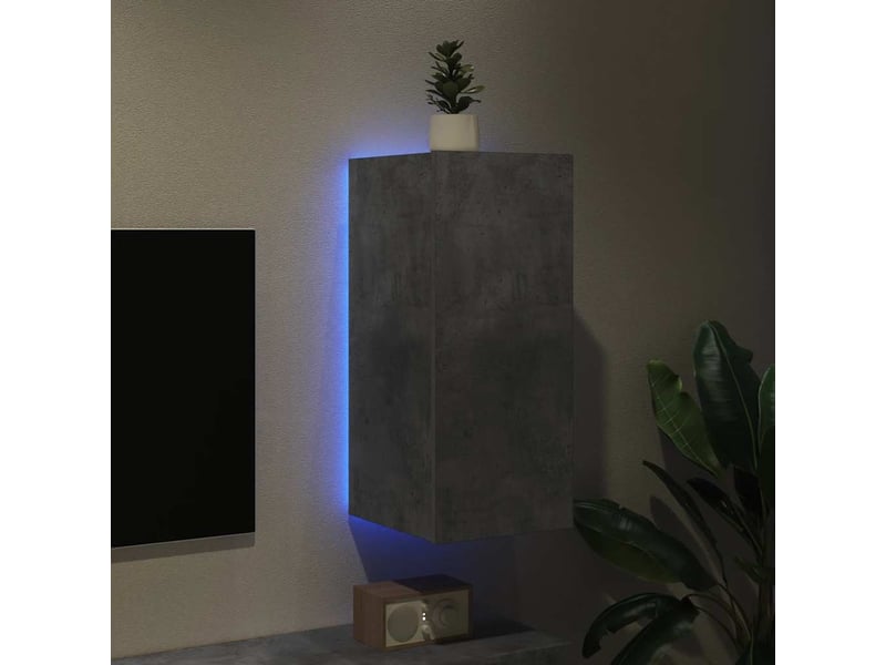  Meuble tv - banc tv - meuble de rangement mural avec lumières led gris béton 30,5x35x70 cm  - Conforama D