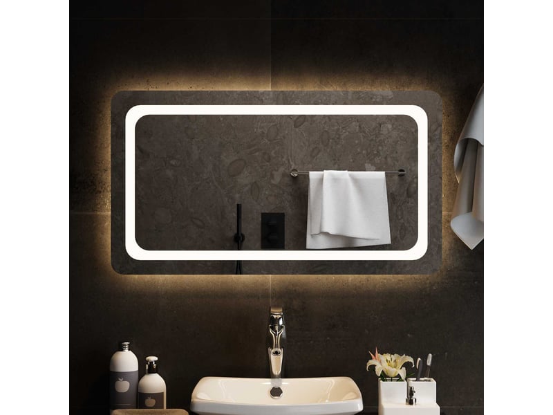  Miroir de salle de bain, miroir de toilette led transparent 90 x 50 cm verre trempé cf62629  - Conforama C