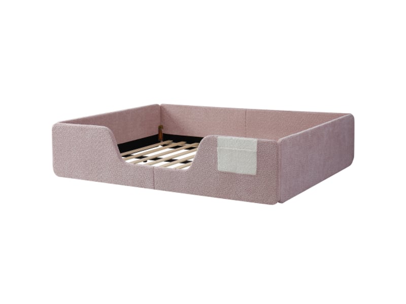  Lit capitonné, 140 x 190 cm, sans matelas, barrières de sécurité amovibles, sac de rangement intégré en velours unique, rose  - Conforama D