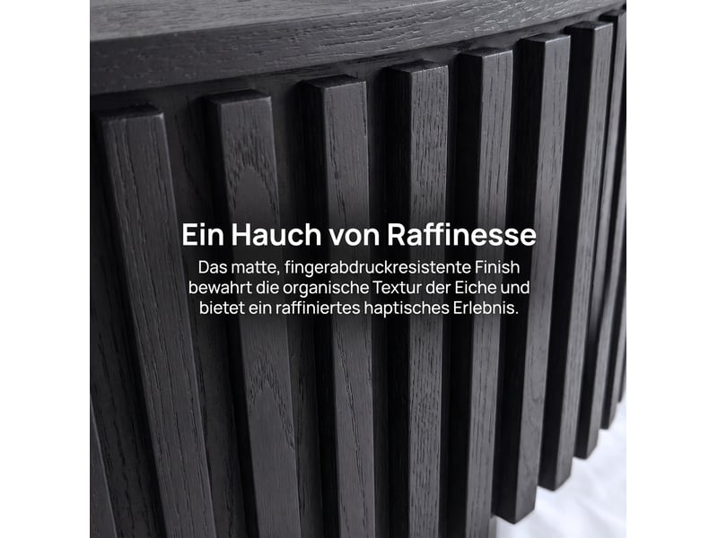  Table basse ovale noire en mdf plaqué bois avec rangement caché, design nervuré mat pour votre salon moderne  - Conforama D