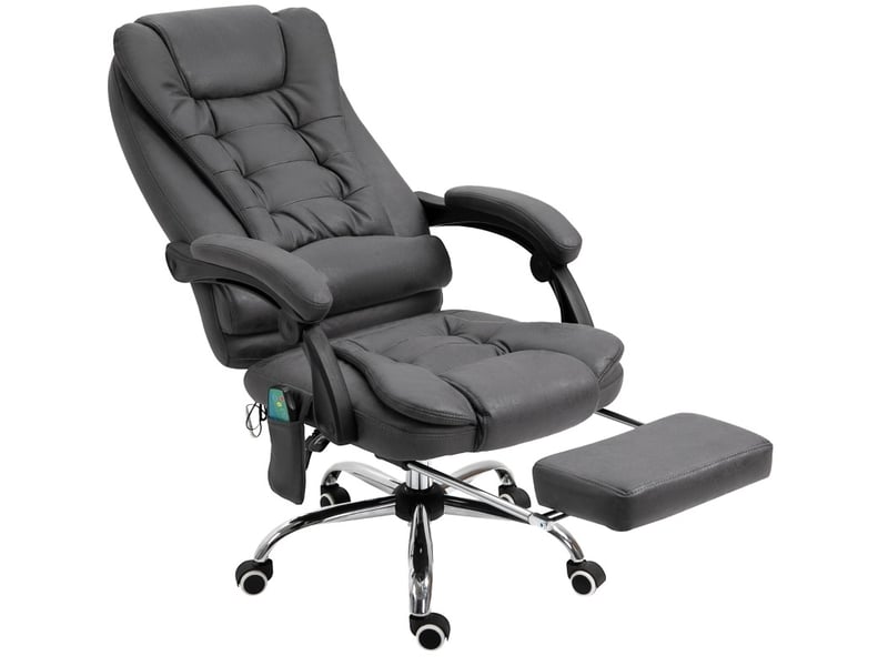  Chaise de bureau de massage chauffante gris foncé, inclinable à 135° avec repose-pieds et télécommande  - Conforama A