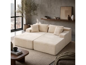 Canapé modulaire 2 places en chenille ivoire avec méridienne