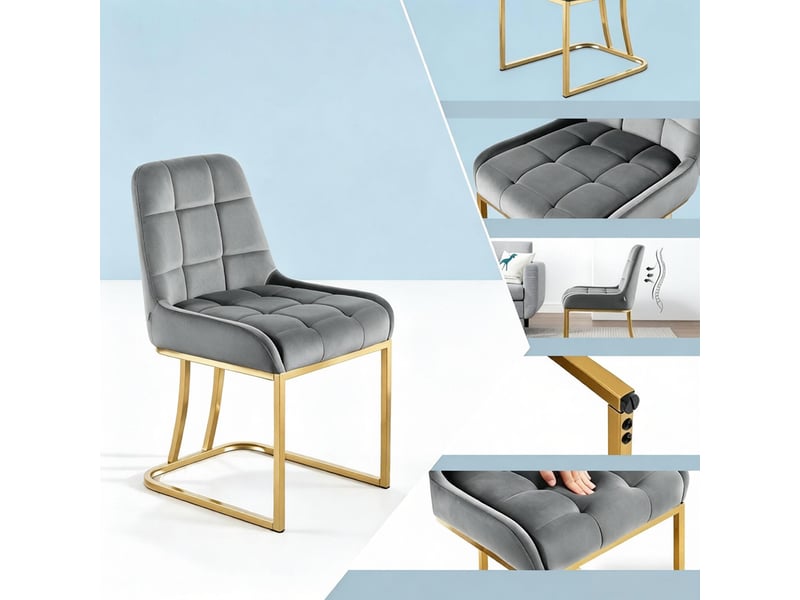  Lot de 2 chaises de salle à manger à dossier incurvé  - pieds réglables, velours et métal - gris foncé  - Conforama E