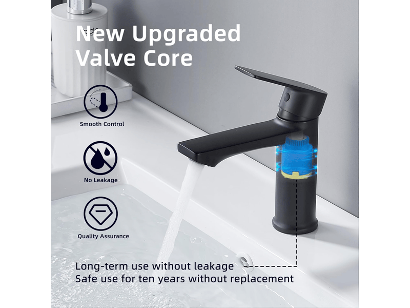  Robinet de lavabo noir mitigeur salle de bain monotrou mélangeur l'eau chaude et froide pour salle de bain en acier inox PB50240 - Conforama C