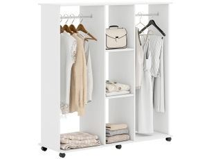 Armoire penderie meuble de rangement mobile 6 roulettes 120 x 40 x 128 cm en bois blanc