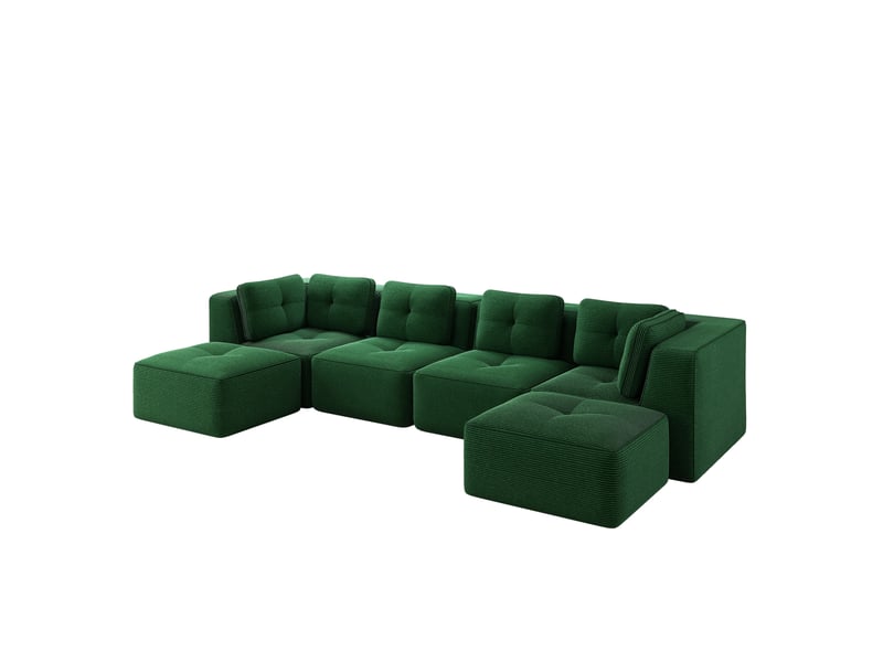  Canapé modulable en u 386x177x69 cm, sans montage, spacieux accoudoir, 2 poufs, en velours côtelé, vert  - Conforama A