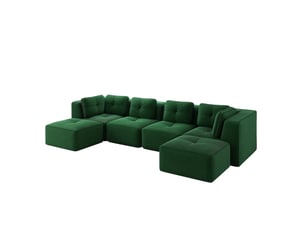 Canapé modulable en u 386x177x69 cm, sans montage, spacieux accoudoir, 2 poufs, en velours côtelé, vert