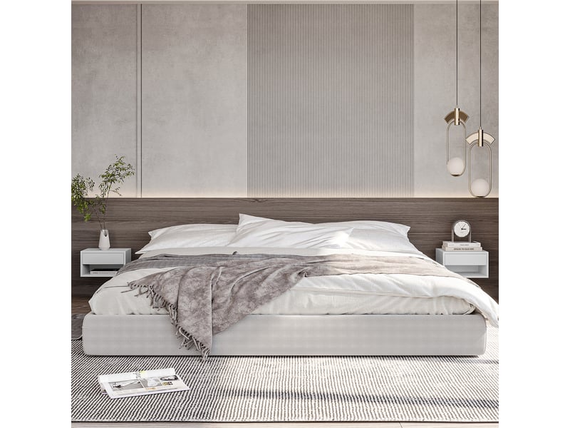  Ensemble de 2 tables de chevet suspendues avec tiroir pour chambre à coucher 37x32x21 cm blanc  - Conforama D