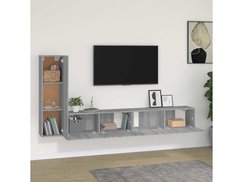  Ensemble de meubles tv - banc tv - meuble de rangement 3 pcs sonoma gris bois d'ingénierie  - Conforama C
