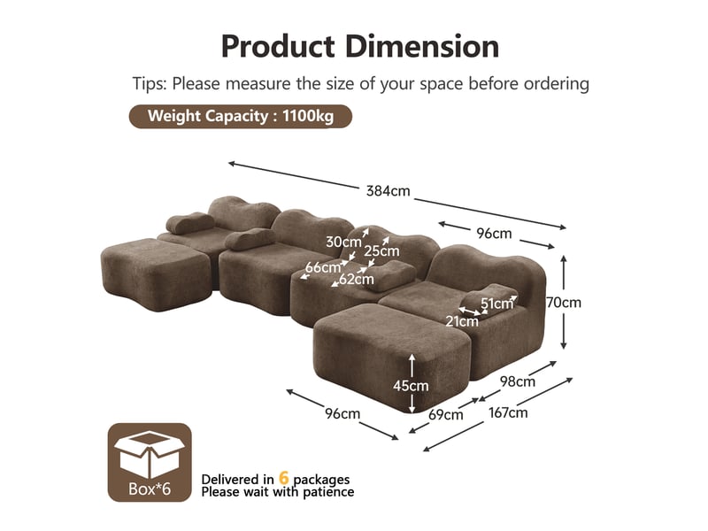 Canapé d'angle modulaire 4 places avec assise profonde et modules flexibles en velours marron - Conforama E