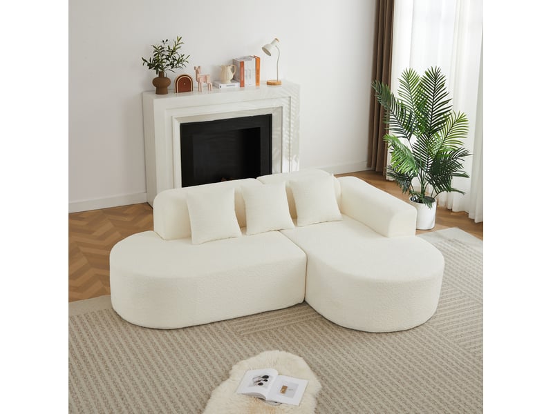  Canapé d’angle 3 places en tissu chenille crème  - Conforama W
